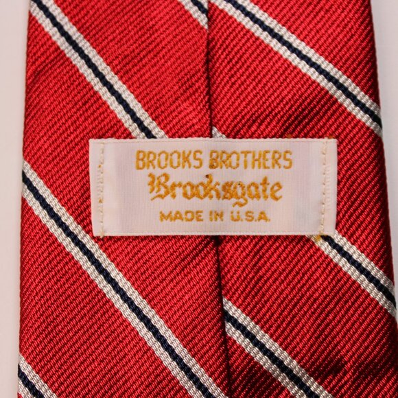 Brooks Brothers Brooksgate Mens Tie Red White Black Diagonal Stripe Classic - Picture 5 of 6